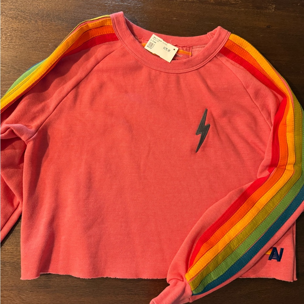 Aviator Nation Pink Sweatshirt with Rainbow Stripes